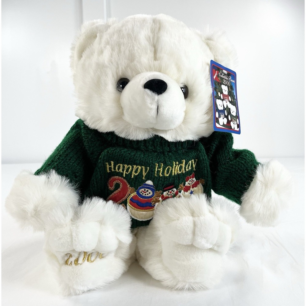 Vintage 1987 Kmart Our Christmas Teddy Bear Plush Green Sweater Dan Dee 19" New